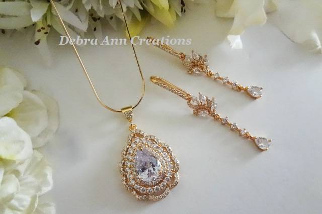 Gold CZ Teardrop Necklace Set