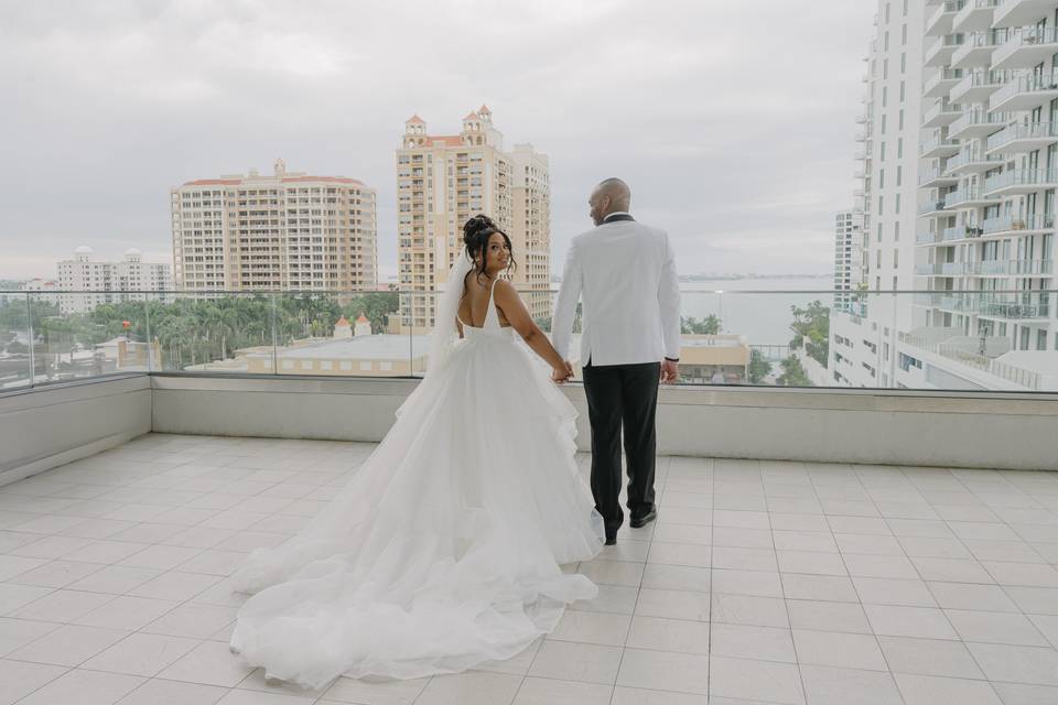 Bride + Groom on Pool Terrace