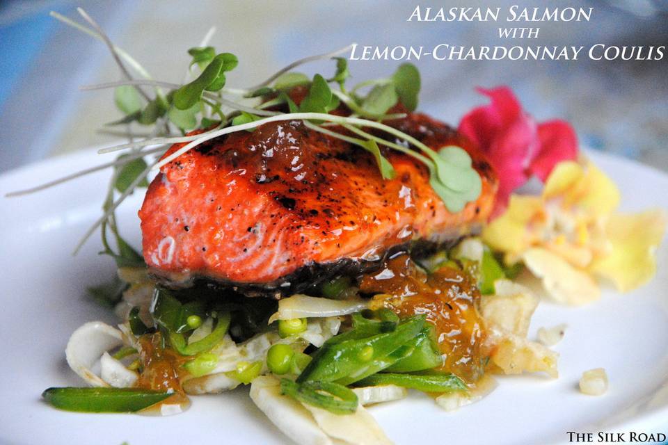 Alaskan salmon with lemon  chardonnay coulis