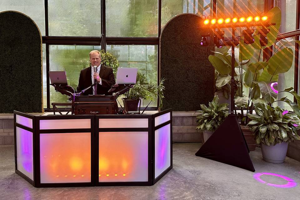 DJ set-up with dance lighting