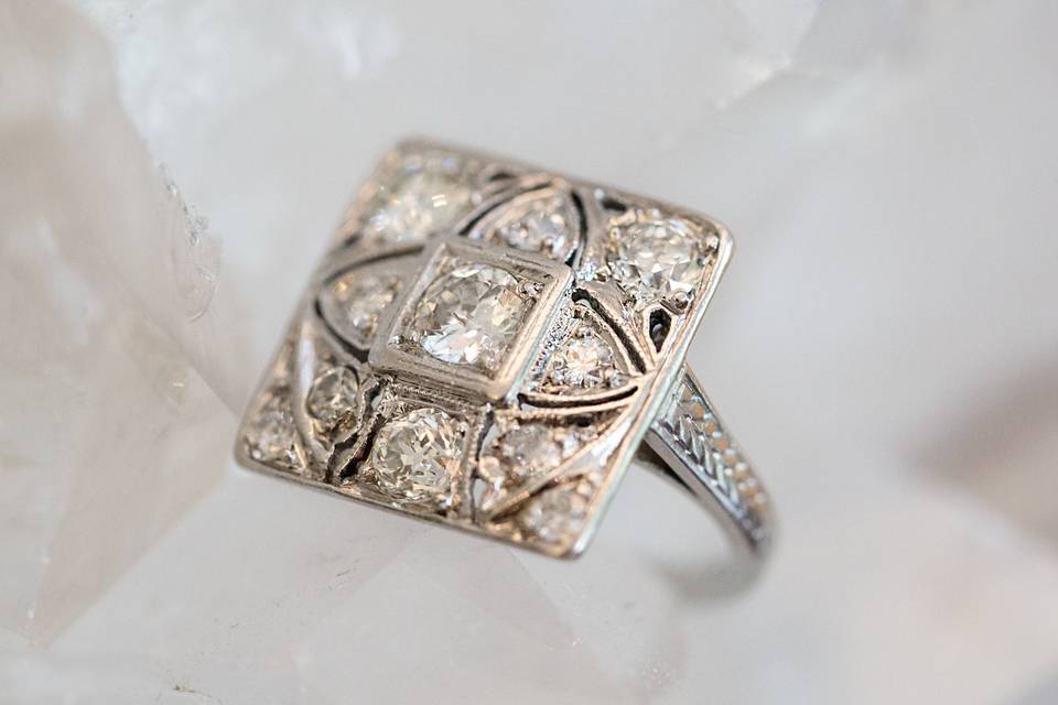 Square ring with intricate design