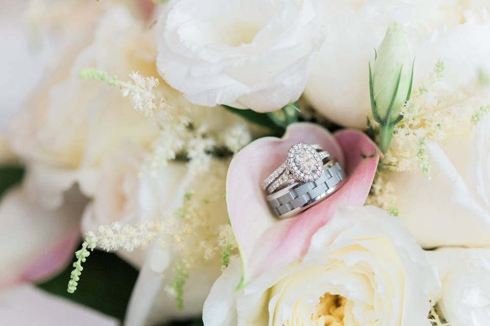 Thank you John and Erin, for sharing this great photo by A.J. Dunlap Photography. These rings are so cool! And look great together :)