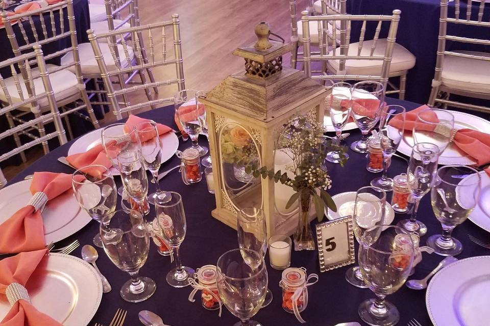 Table setting and lantern centerpiece