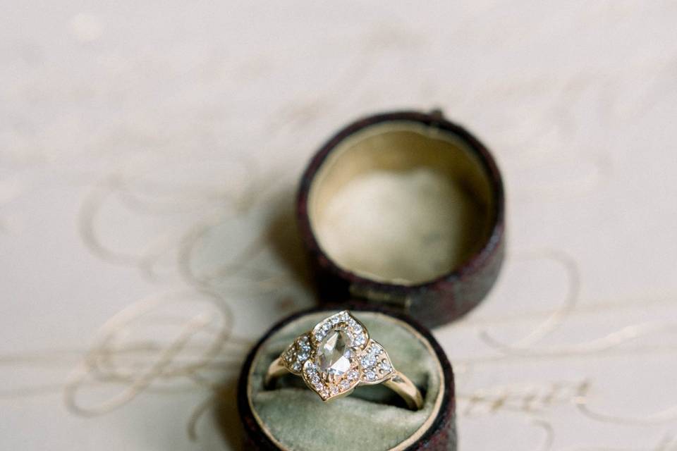 Ring on a bed of calligraphy