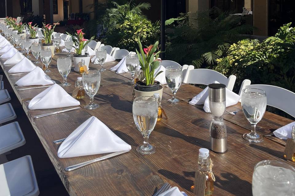 Farm Tables with White Chairs