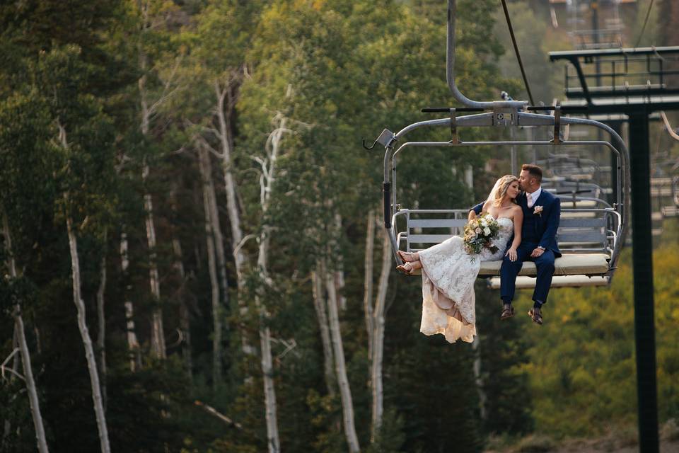 Couple on chairlift