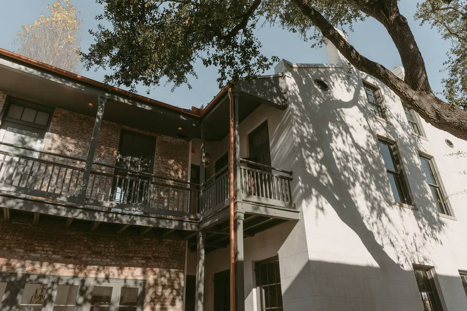 Balconies above