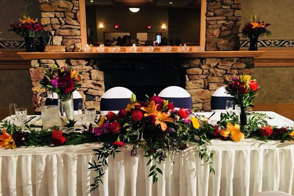 Head table by fireplace