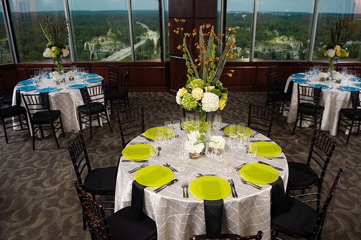 Table setup with flower centerpiece