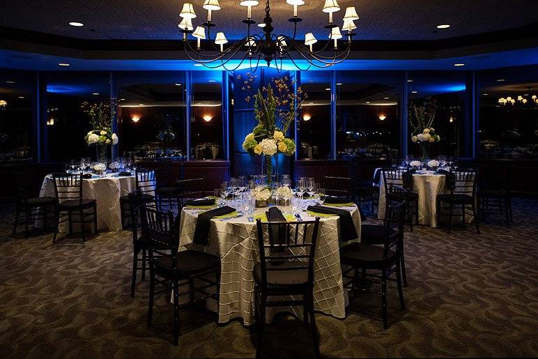 Table setup with flower centerpiece