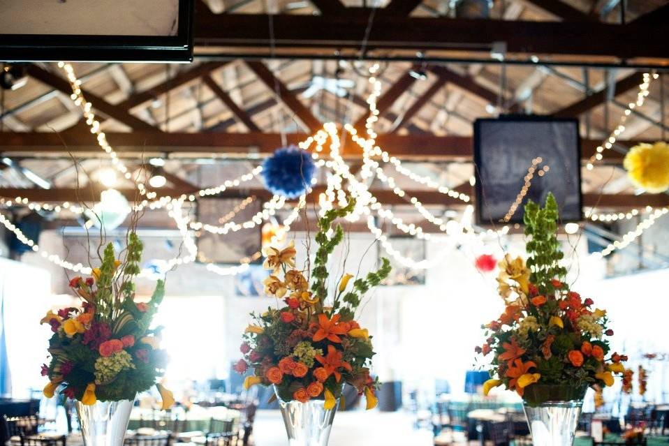 Floral decor and string lights