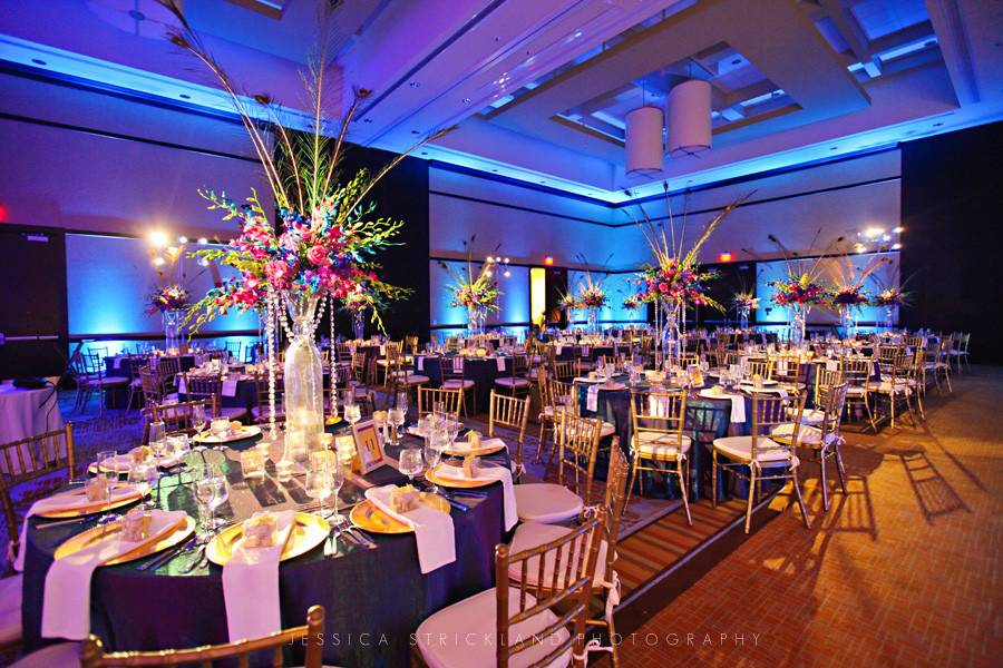 Reception hall decor and lighting