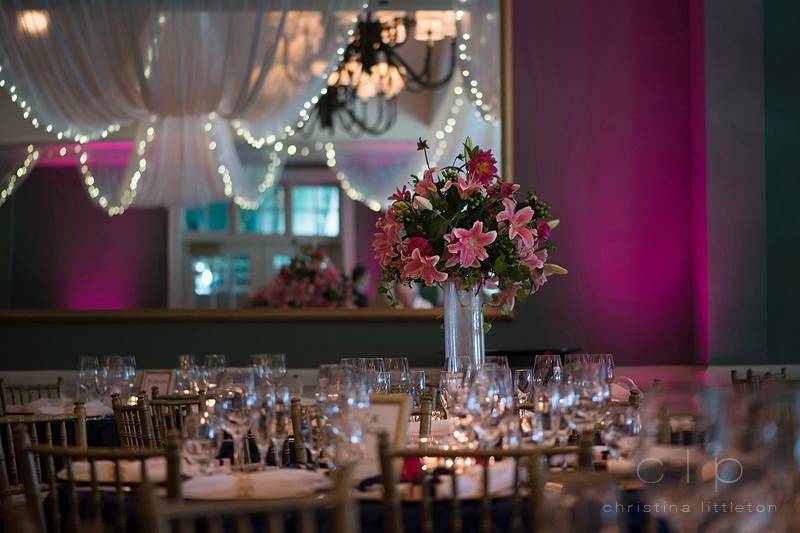 Table setting and floral centerpiece