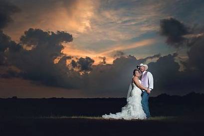 Bride and groom at dusk