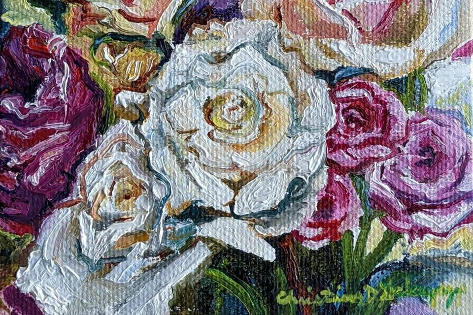 Square canvas rose painting