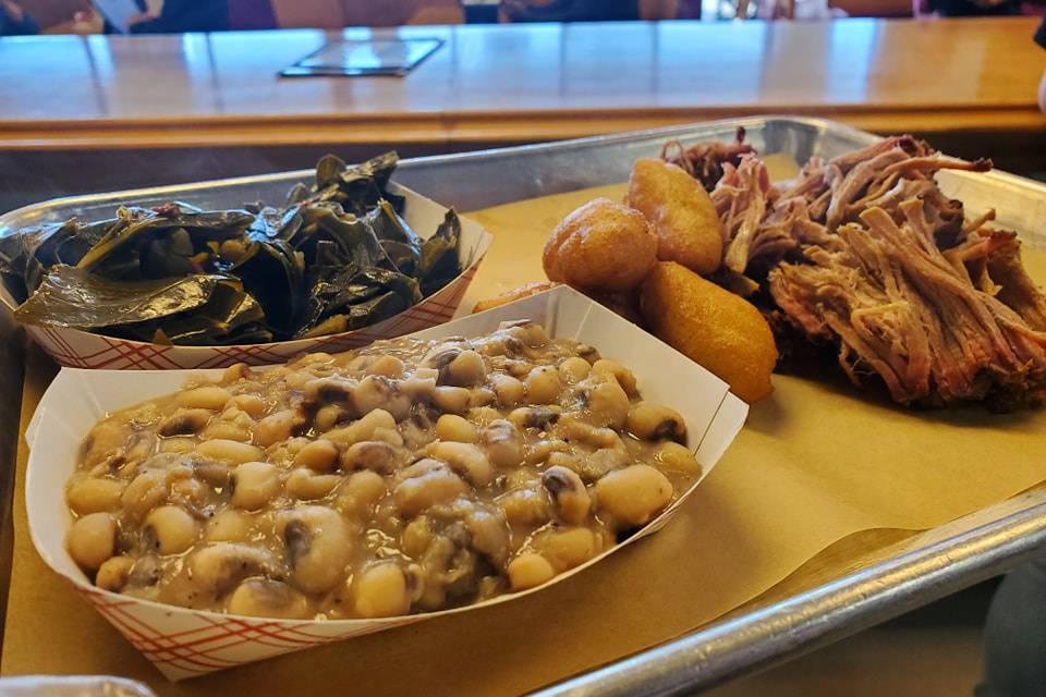 Baked beans and collard greens