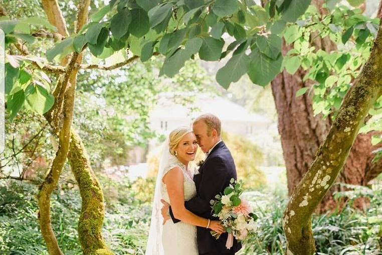 Newlyweds in the woods
