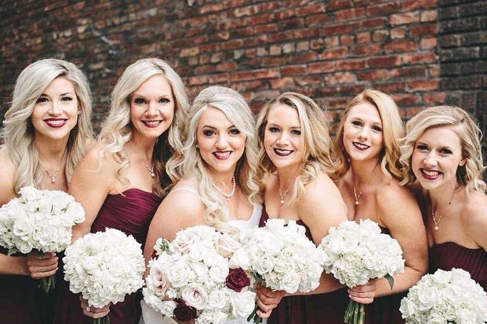 Bouquets of the bride and her bridesmaids