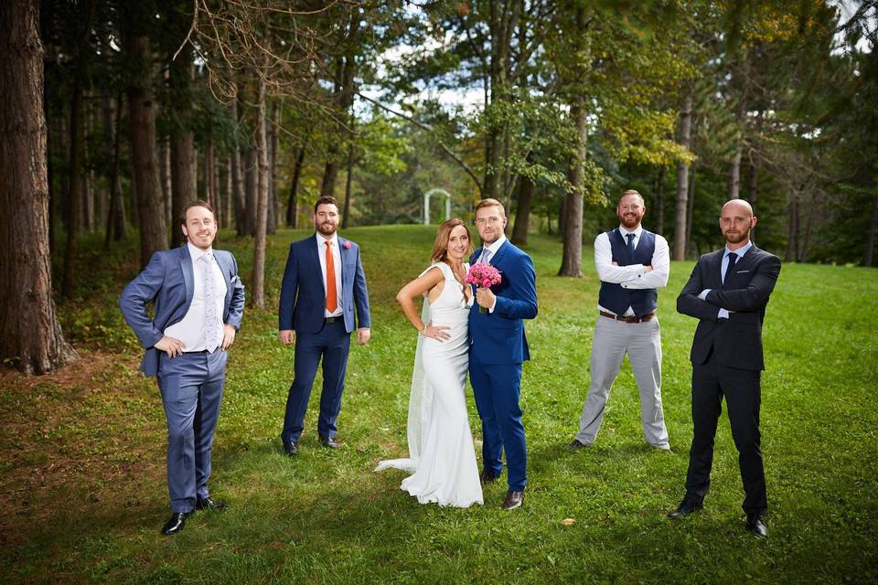 Couple with their groomsmen