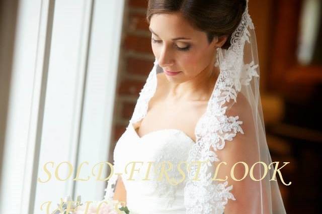 First Look Veils designed and Hand-cut/Sewed this Mantilla Veil to accent the bride and her beautiful soft flowing dress with a bit of bling. This veil is a cathedral length. Photography by F7 Photography.