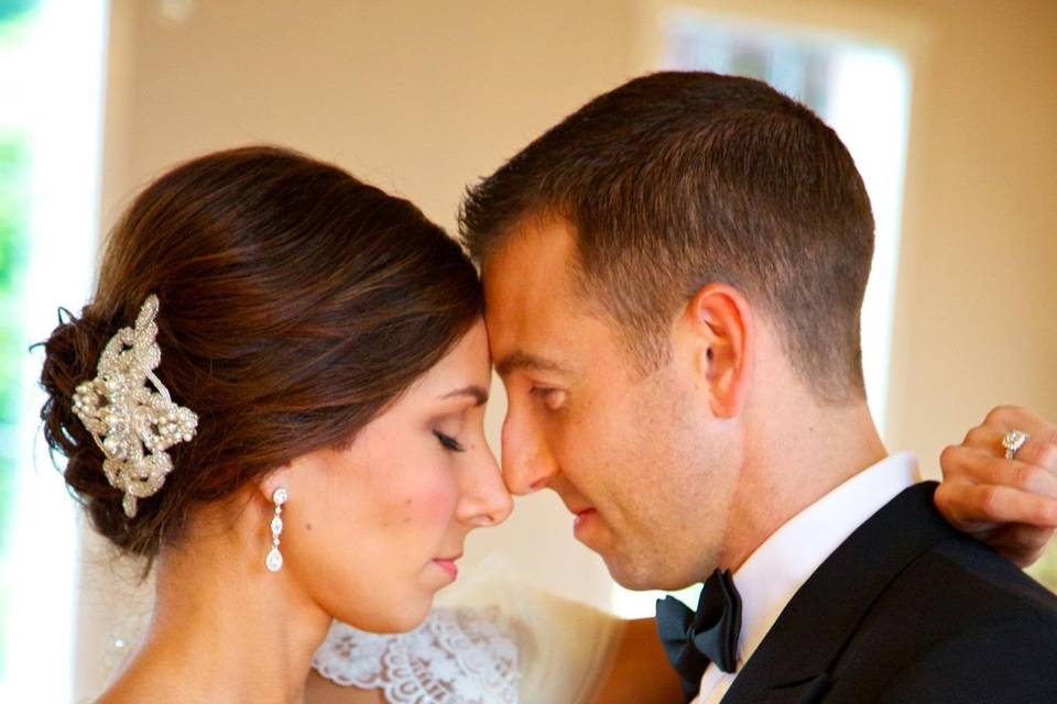 This hair-piece is made from the same lace as the Wedding Veil. The lace was re-shaped into a diamond like pattern and then completely blinged out with seed beads, crystals and pearls.