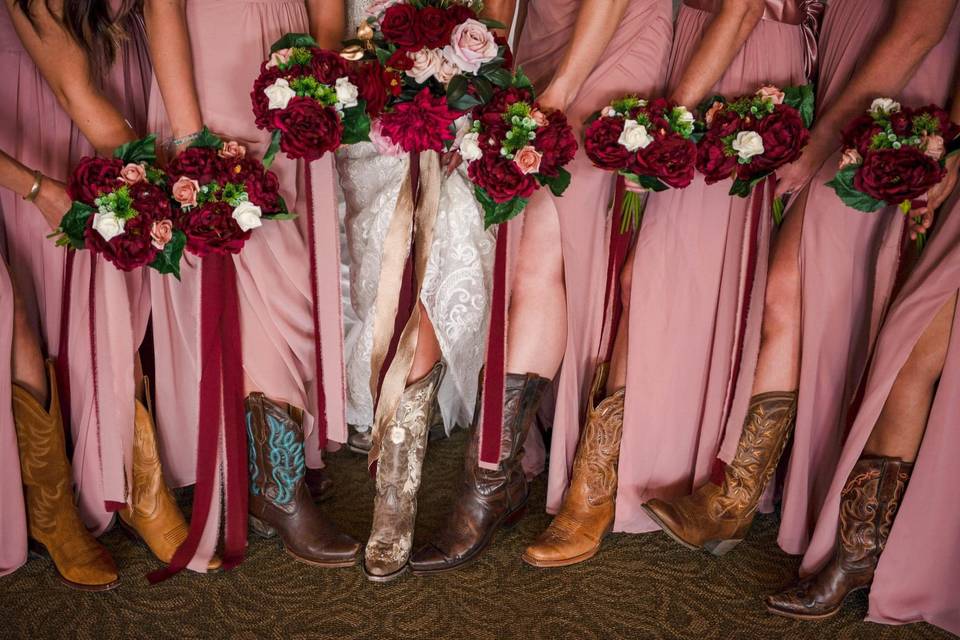 Burgundy bridesmaid dresses with hotsell cowboy boots