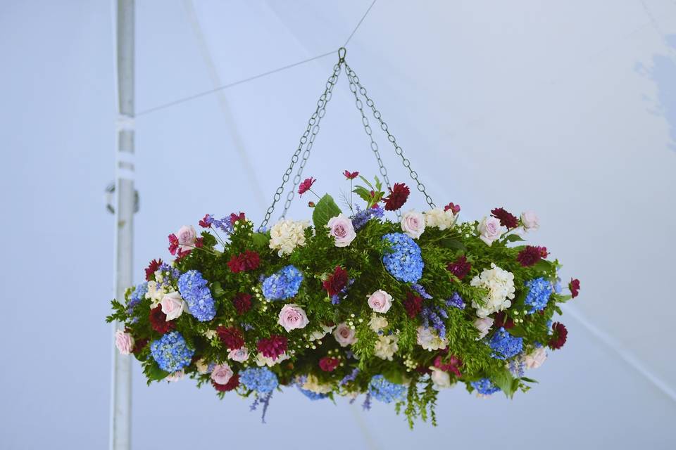 Tent wedding hanging floral