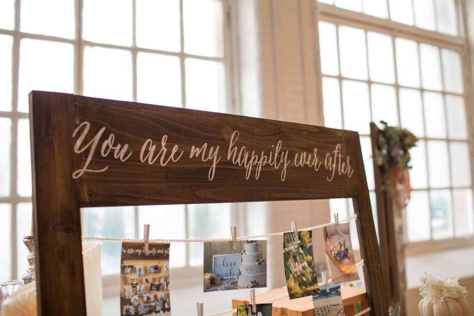Our most rented decor item...You are my Happily ever After photo/seat arrangement holder.