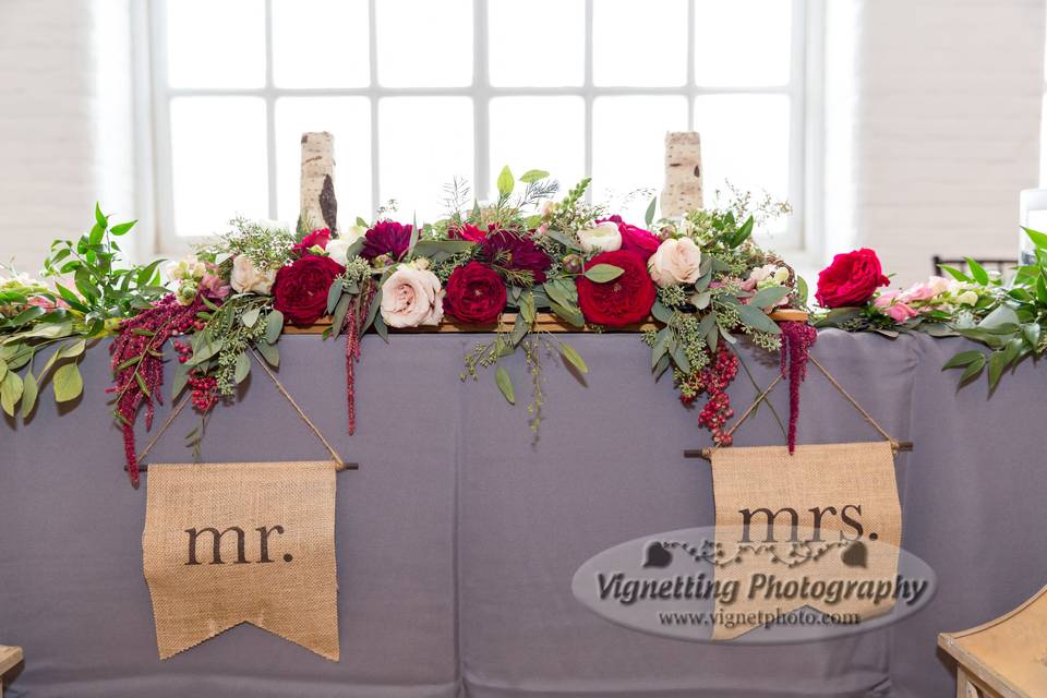 Close up head table