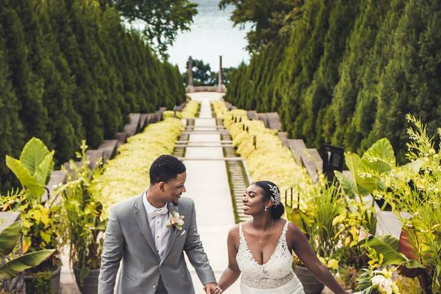 Newlyweds holding hands