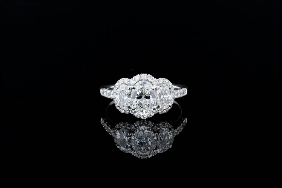 Oval 3 Stone Halo, Pave' Ring