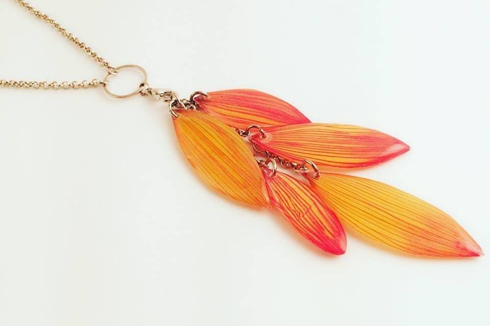 Red sunflower petal necklace