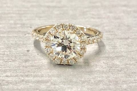 Hexagon round engagement ring