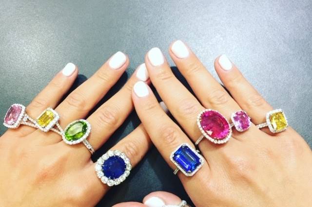 A variety of gemstone rings