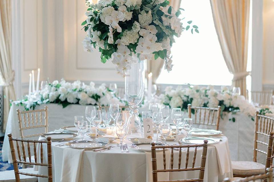 White florals at reception