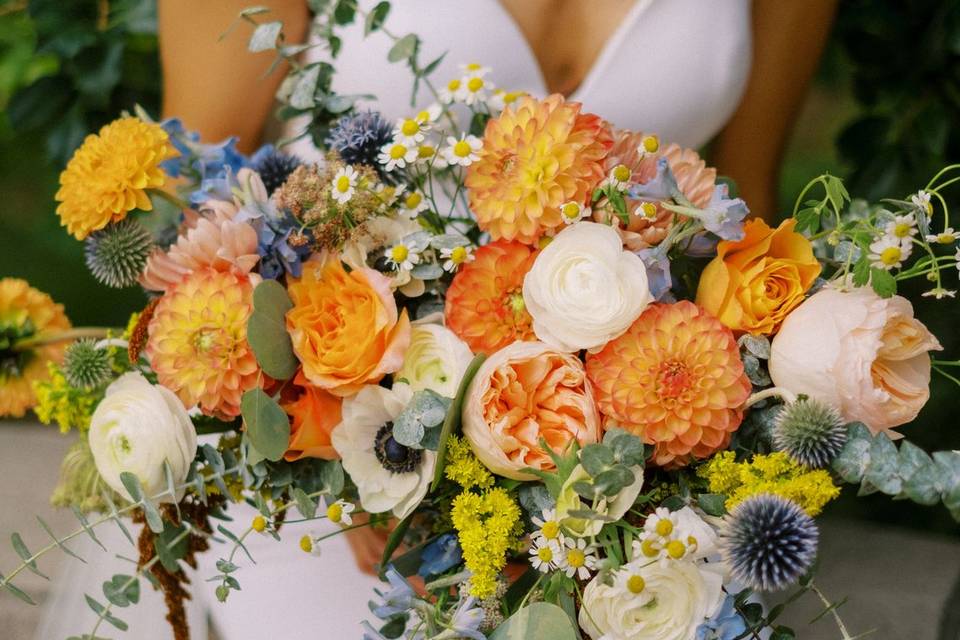 Bride with summer bouquet
