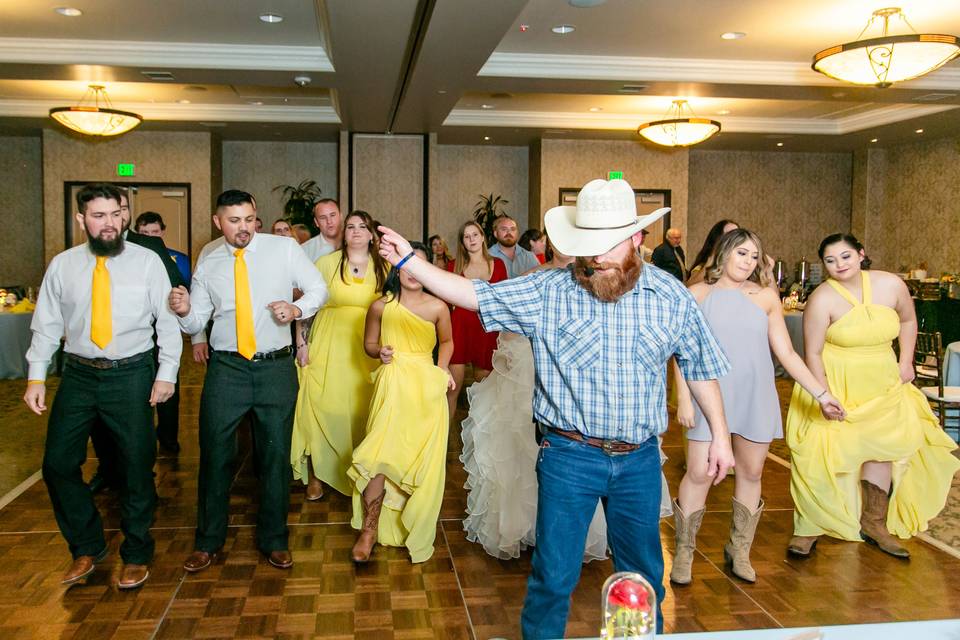 Line dancing at a reception