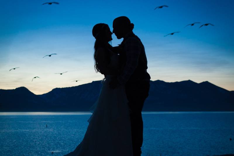 Newlyweds at dusk