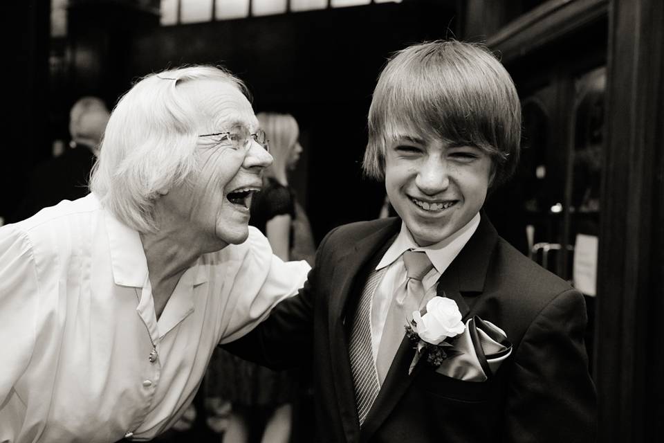 Grandma laughing wedding