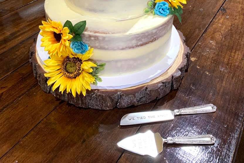 Two tier naked with sunflowers
