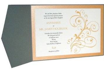 Topaz Stones Layered Pocked Folder Scroll Flourish Wedding Invitation with metallic papers - Can also be made into coordinating save the date cards, place cards, thank you notes, menus, programs, favor tags, etc.