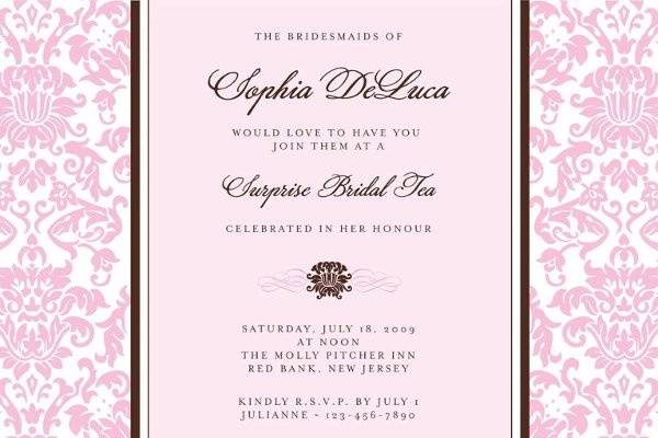 Pink & Brown Damask Print Bridal Shower or Engagement Party Invitation - Can also be used for a wedding invitation, save the date card, thank you notes, place cards, favor tags, etc.
