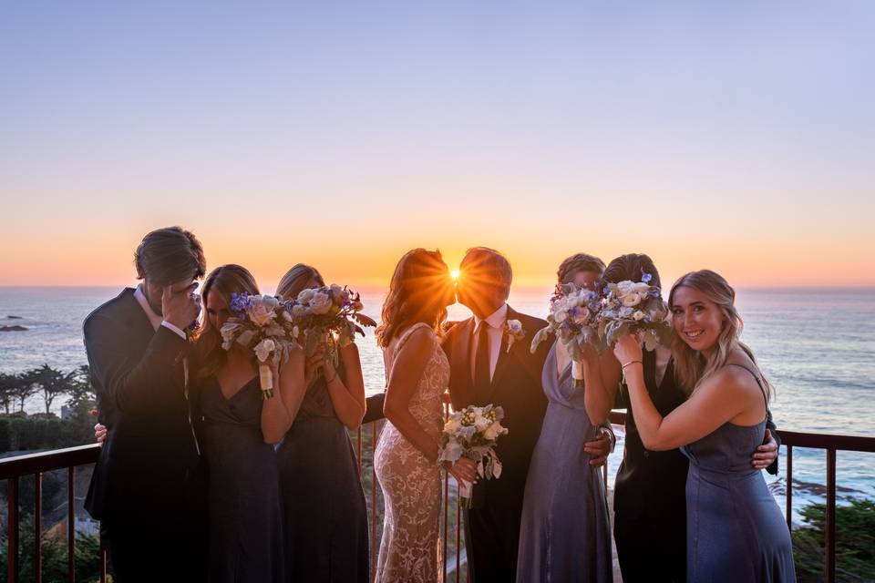 Wedding party at sunset