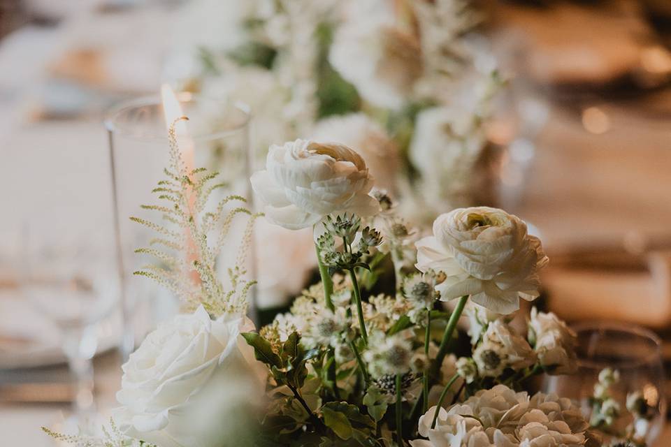 White and green centerpieces.