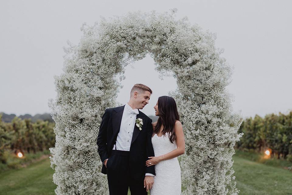 Baby's breath ceremony arch.