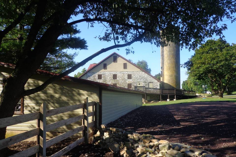 View of barn from patio