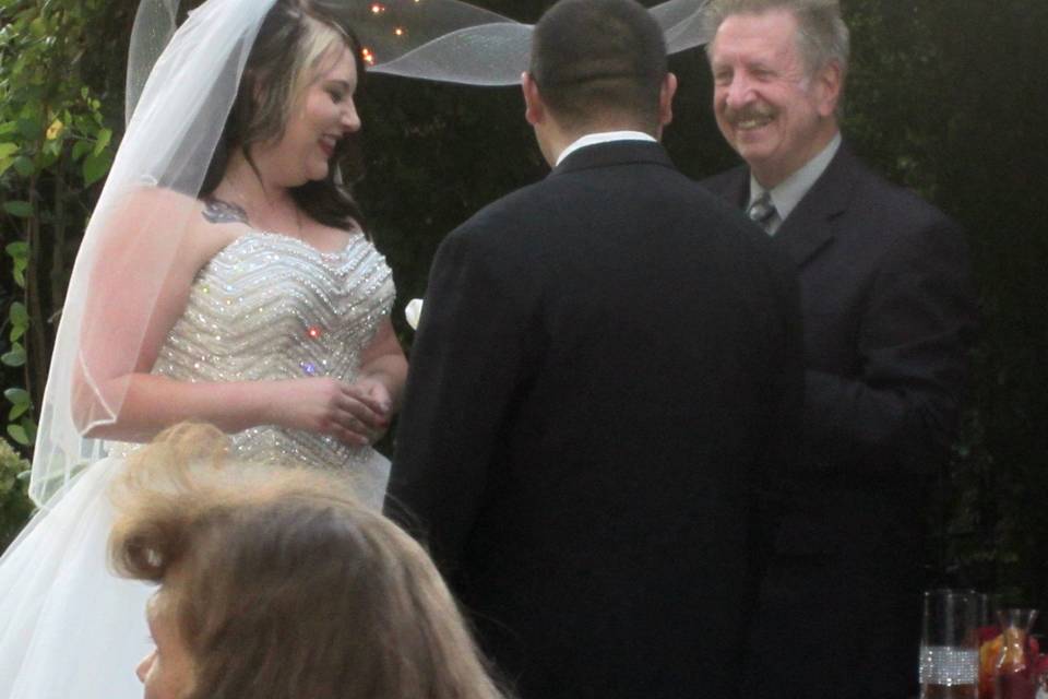 A beautiful evening wedding at McHenry Mansion in Modesto.  Rev. Thomas officiating.