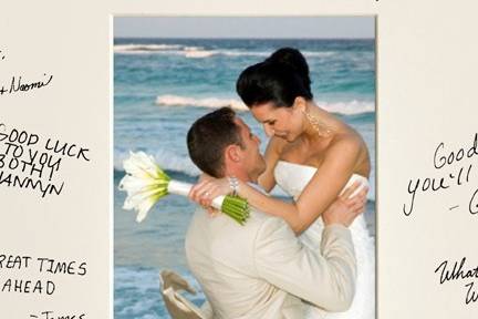 Engraved Wedding Wishes Signature Frame
http://bit.ly/2fcnf5p
Availability: Usually ships in 6-8 business days
A new spin on the old-fashioned guest book, the Personalized Wedding Wishes Signature Frame puts their good wishes where you can see them.
Guests add their signatures and sentiments to the photo mat and couples insert their favorite wedding photo for a memorable tribute to that special day.
Brushed Silver plate is personalized with bride and groom's names and wedding date. It comes with an acrylic piece that covers the frame. The paper is hard and you can use any writing utensil.
Frame measures 23
