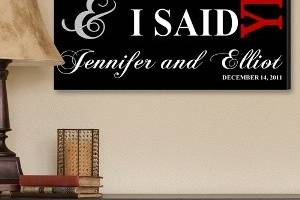 He Asked and I Said Yes Canvas
http://bit.ly/2fzBt1x
Availability: Usually Ships in 6-8 business days
This personalized canvas print is the perfect way to commemorate your wedding date.
Bold white text proclaims the phrase: He Asked and I Said Yes above your names in elegant, stylized script.
Pair it with your wedding portrait or display it alone for a beautiful, personalized canvas print that celebrates the love you share and the family youï¿¿ve begun.
Size Measures: 14