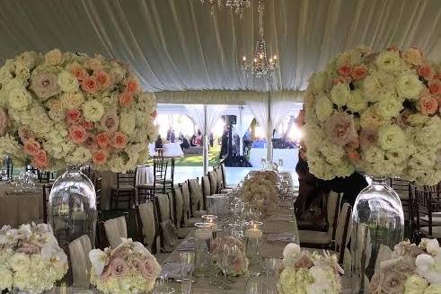 Table setup with flower centerpiece